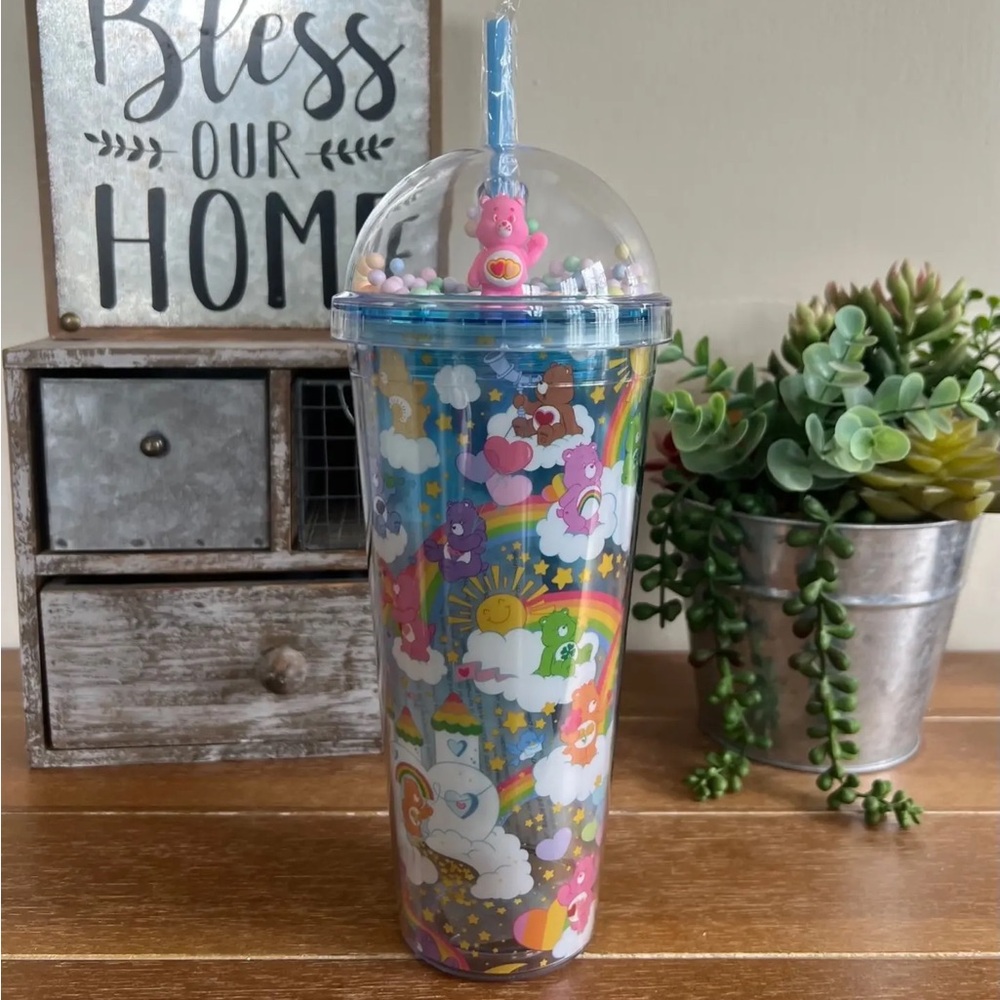 New 24oz Care Bears Rainbows Dome Tumbler with reusable straw